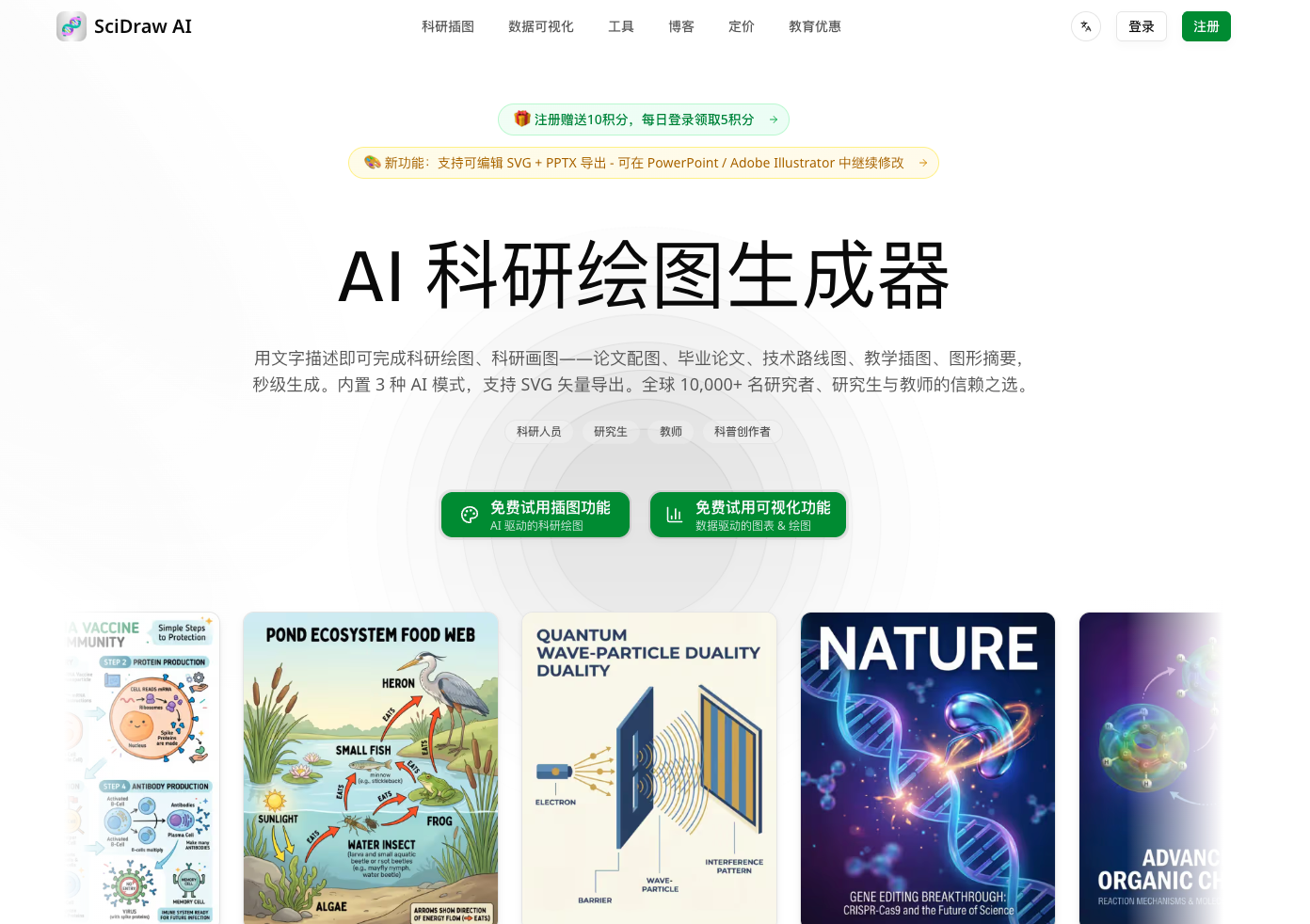 SciDraw AI - 融合可编辑矢量导出与期刊预设的 AI 原生科研插图与数据可视化工作台