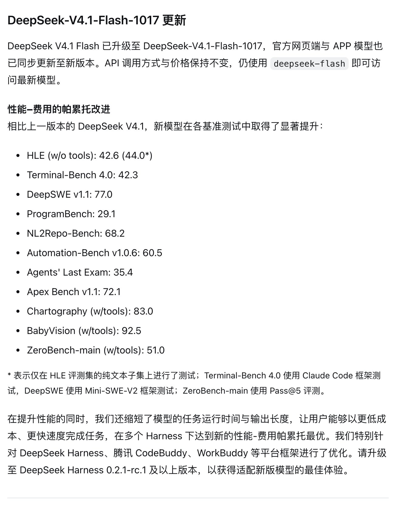 null 官方更新日志里列出的 11 项基准成绩