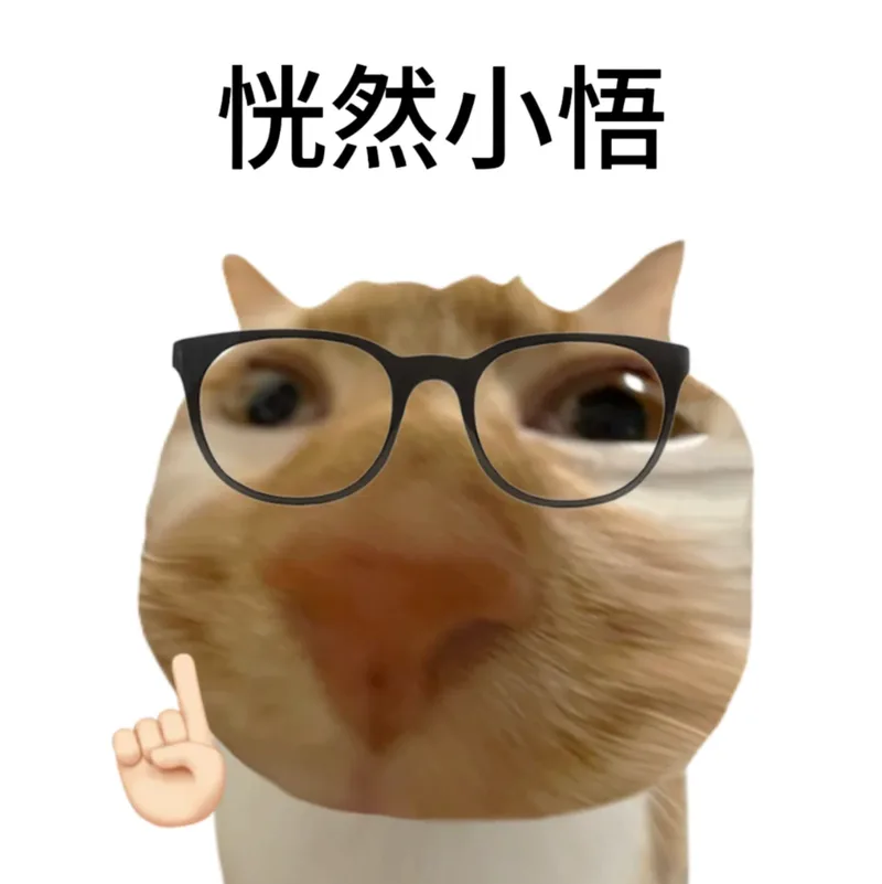 「恍然小悟」表情包：戴着黑框眼镜的猫竖起手指