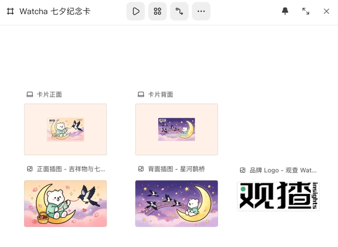 TraeWork Design 生成的七夕版观猹 Token Card 完整设计